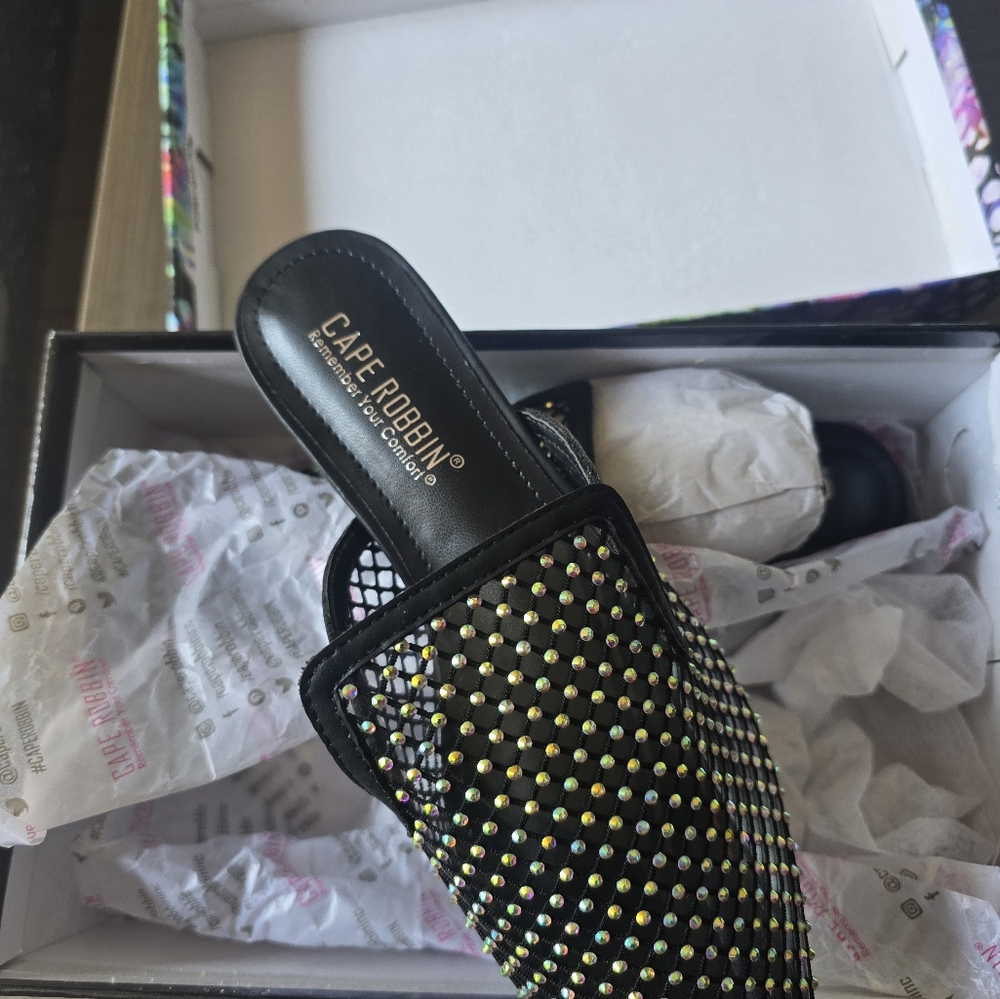 Cape Robbin Black and Gold Rhinestone Mules - Picture 6 of 6